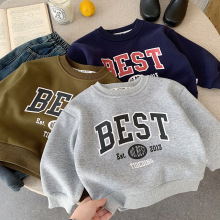 湖州织里童装2025冬季新款儿童加绒卫衣男小童韩版印花套头衫休闲