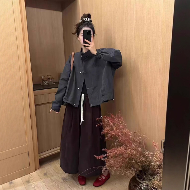 琪镌绘制高品质韩系立领设计感洋气秋季新款工装宽松休闲上衣女潮|undefined