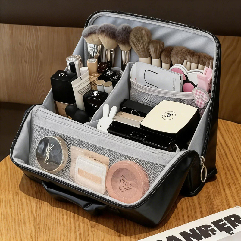 Standing makeup bag for women, large-capacity partitioned cosmetic storage bag, travel toiletry bag, portable makeup bag for outings Standing makeup bag for women, large-capacity partitioned cosmetic storage bag, travel toiletry bag, portable makeup bag for outings