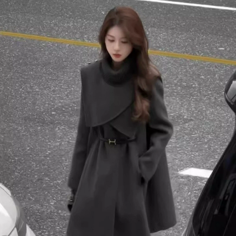 Новый съемный плащ шерстяное пальто весной 2025 года