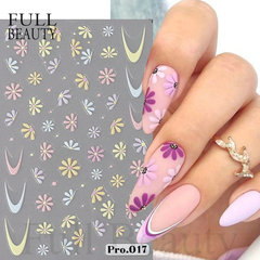 跨境新款美甲貼紙 ins5D微雕立體法式彩色小雛菊繁花背膠指甲貼紙