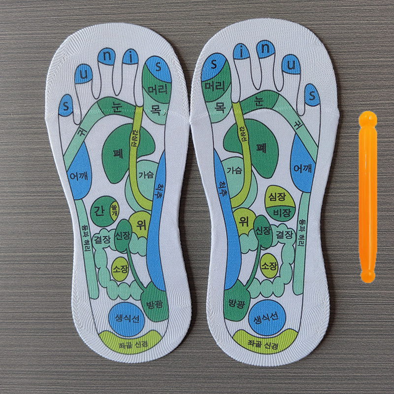 Cross-Border Acupoint Diagram Socks in German, Korean, and Russian; Foot Acupoint Socks with Meridians on the Sole; Home Massage Socks