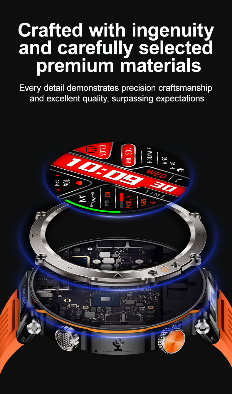 Smartwatch nuovo prodotto per sport all'aria aperta, impermeabile, chiamate Bluetooth, ampio schermo da 1,7", indicatore di frequenza cardiaca e saturazione di ossigeno nel sangue, luce LED._voghion.com