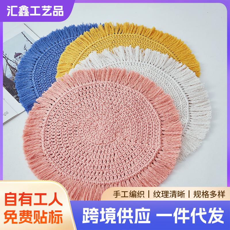 새로운 북유럽 스타일 손으로 짠 간단한 데스크탑 코스터 라운드 미끄럼 방지 매트 열 절연 보울 매트 플레이스 매트 코스터 매트