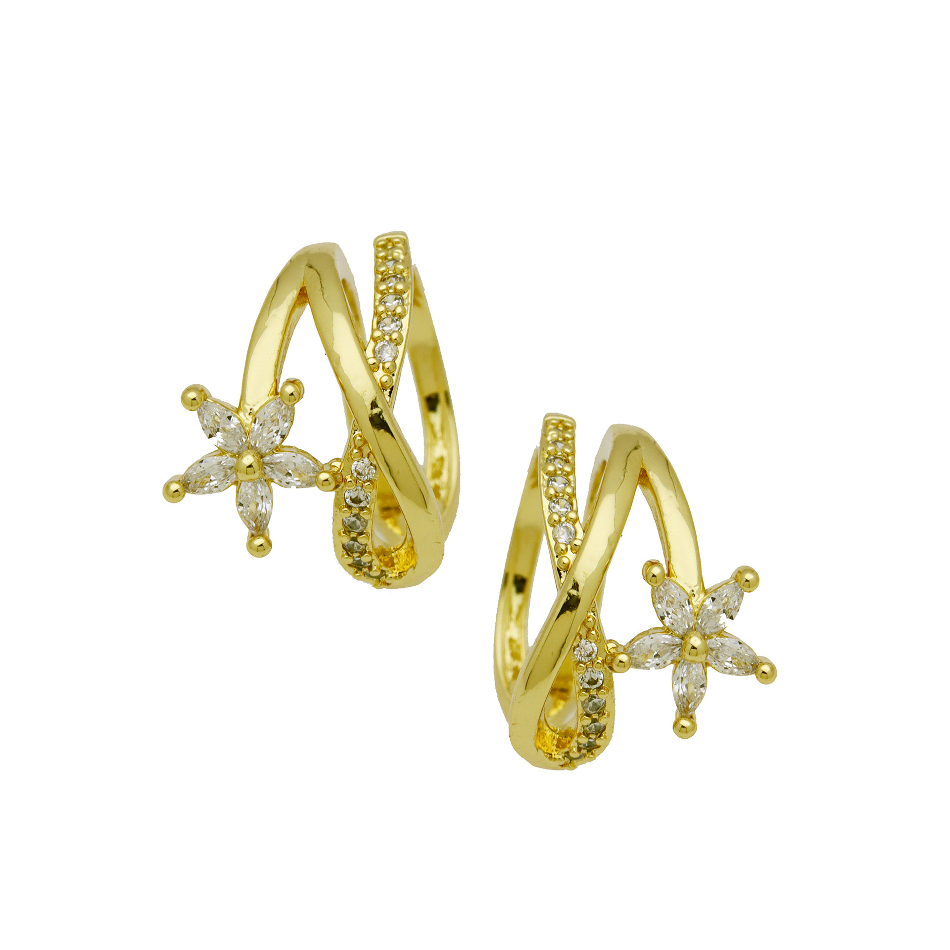 Geometric, Heart Shape Pattern 1 Pair Shiny IG Style Geometric Heart Shape Inlay Copper Zircon 18K Gold Plated Ear Cuffs