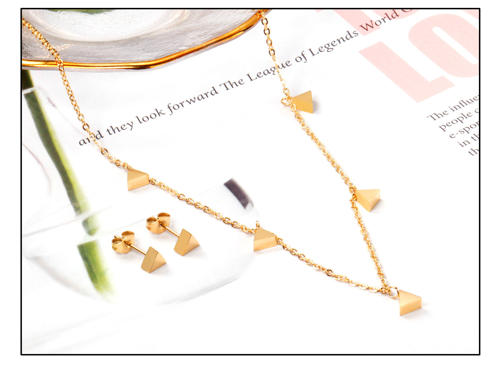 Fashion Star Moon Stainless Steel Plating Earrings Necklace 1 Set