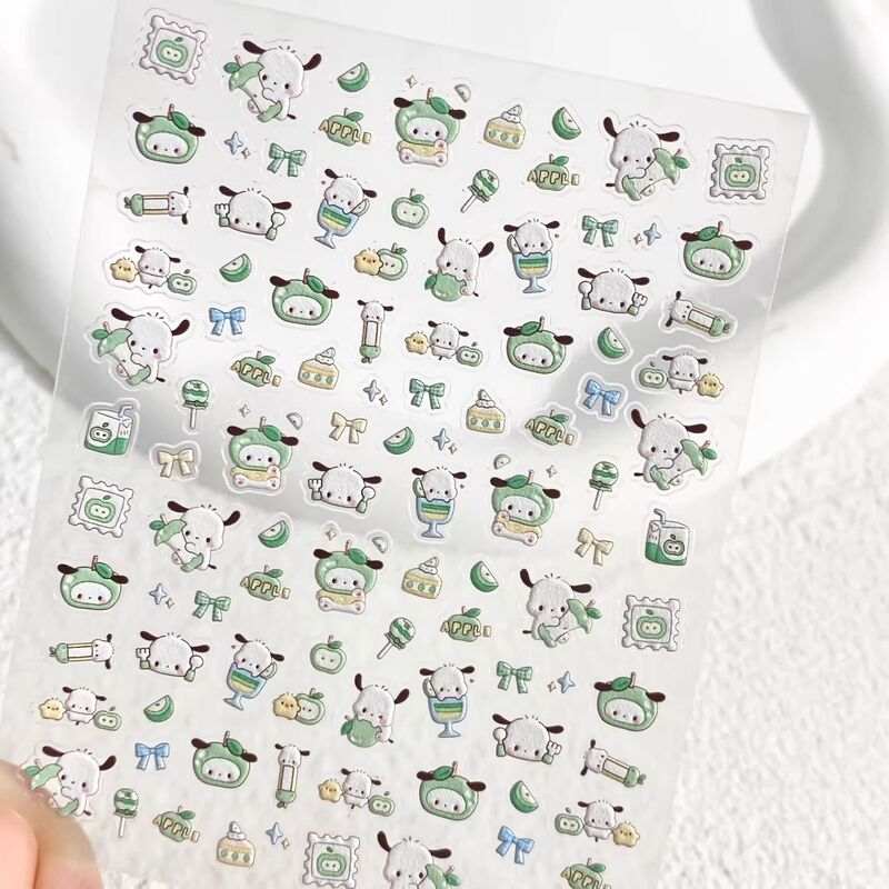 Cartoon Cute Green Apple Pacha Dog Nail Art Sticker Embossed Stereo DIY Mobile Phone Case Water Cup Ccd Nail Decoration