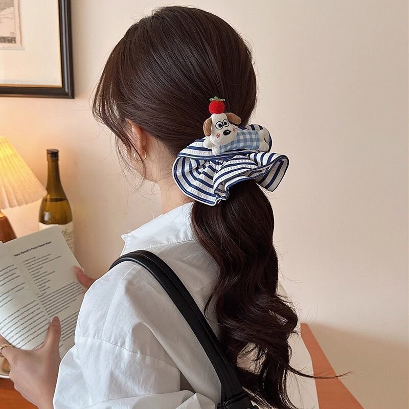 卡通小狗条纹大肠发圈女超大发饰巨好看低马尾发饰头绳2025高级感|undefined