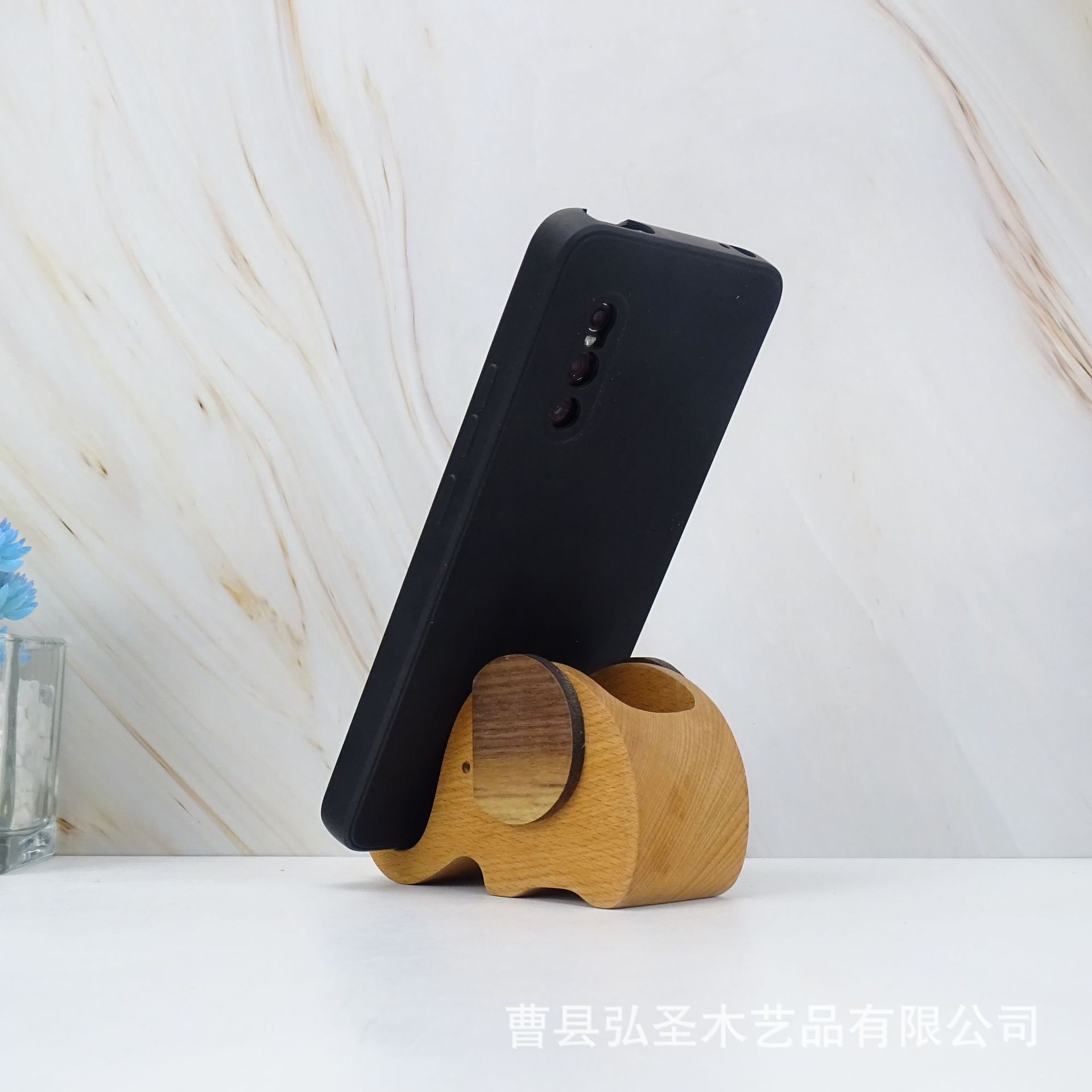 Soporte de teléfono móvil de escritorio de madera creativa forma de elefante soporte de teléfono móvil soporte de la pluma soporte multifunción se puede establecer LOGO