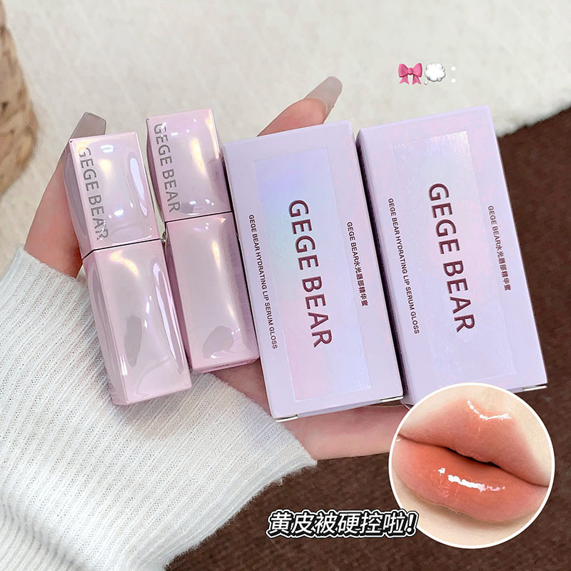 Gege Bear Water Gloss Lip Essence esmaltado para labios, espejo de agua para cubrir las líneas de labios, lápiz labial no seco, maquillaje