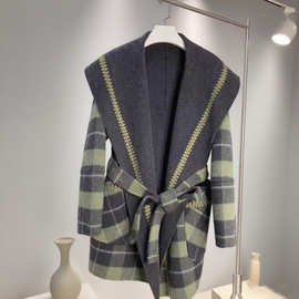 韩版双面呢羊绒大衣海军蓝两面穿羊毛外套宽松别致女装2025秋冬款