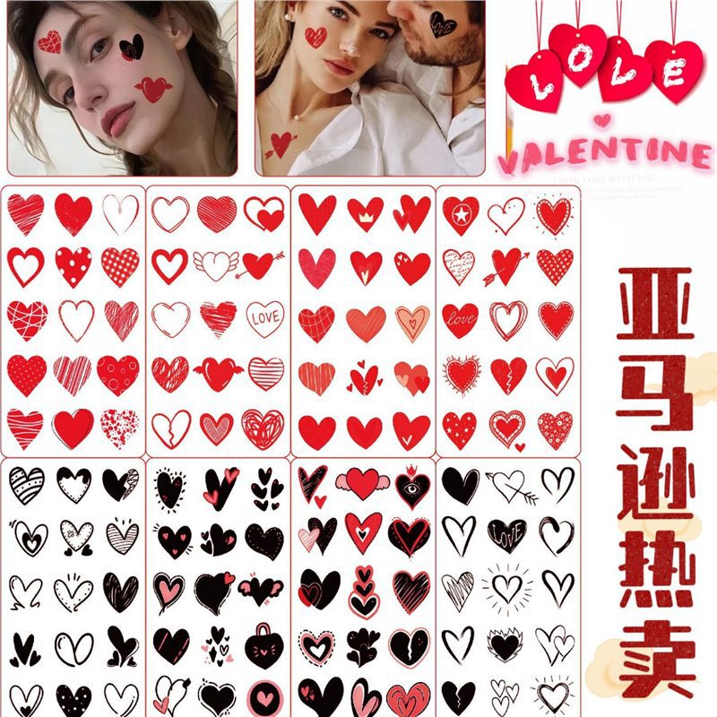 Cross-Border New Valentine's Day Tattoo Stickers with Simple Love Patterns, Waterproof Holiday Party Personalized Couple Decoration Stickers Cross-Border New Valentine's Day Tattoo Stickers with Simple Love Patterns, Waterproof Holiday Party Personalized Couple Decoration Stickers