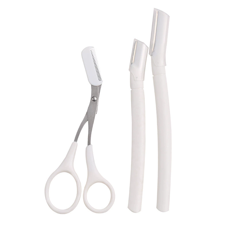Safety Eyebrow Razor Set, 3-piece, Short & Long Blades plus Thinning Scissors, PVC Case