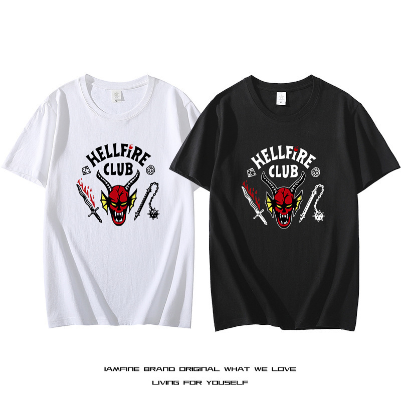 Unisex American TV series "Stranger Things" series short-sleeve T-shirt, Hellfire Club merchandise, men's pure cotton American-style top