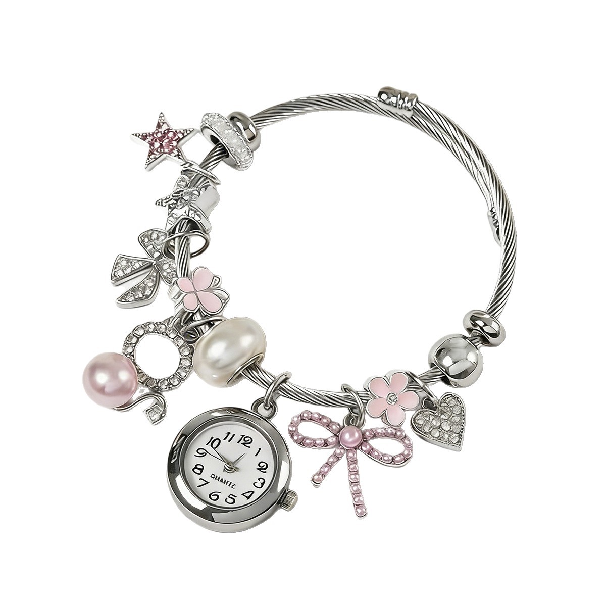 Panjia pulsera explosiva rosa / blanco / negro gatito colgante reloj pulsera moda exquisita joyería minimalista