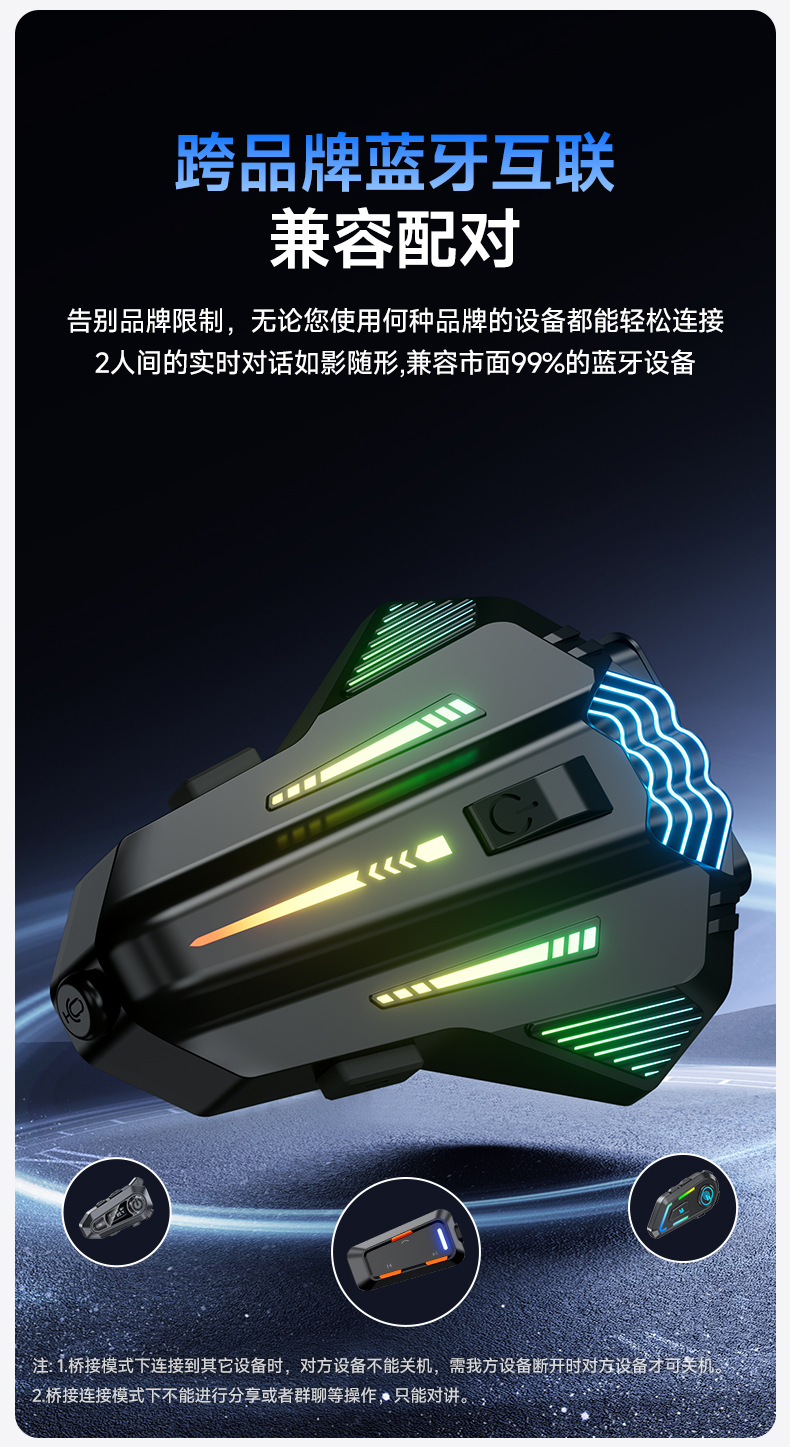 Cross-Border Motorcycle Helmet Bluetooth Headset 6.0 Cool Atmosphere Rgb Lighting Effect Multi-Person Chat Intercom Helmet Headset