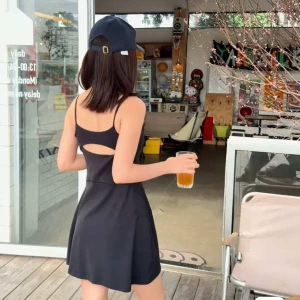 New Style Tennis Golf Camisole Dress with Chest Pads, Slimming, Backless, Versatile Yoga Sports Hollow-Out Dress