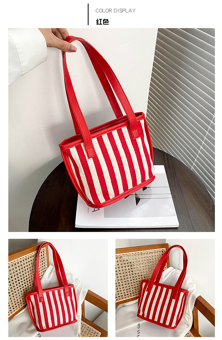 Korean Clashing Color Stripe Canvas Storage Bag Wholesale Nihaojewelry display picture 4