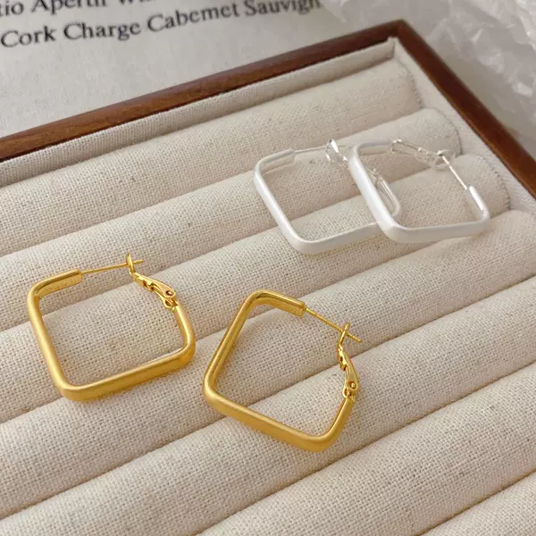 Copper Gold-Plated Korean Style Matte Brushed Square Earrings for Women, New Trendy Simple Niche Fashion Hoop Earrings