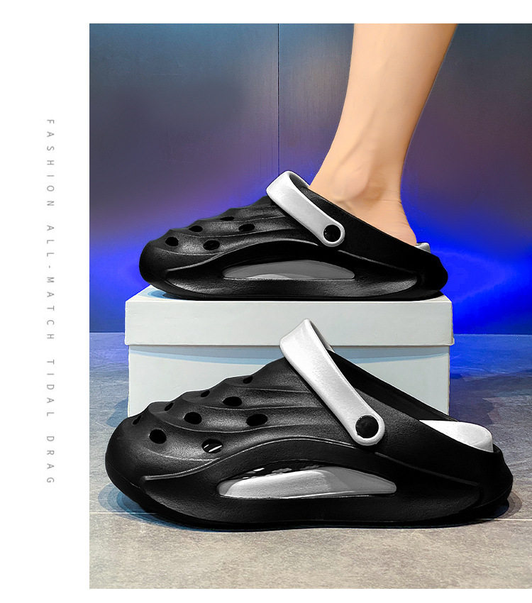 Dép sandal nam bít mũi đế dày kiểu lỗ thoáng khí đi biển — Kaki, Màu trắng, Màu đen chi tiết 16