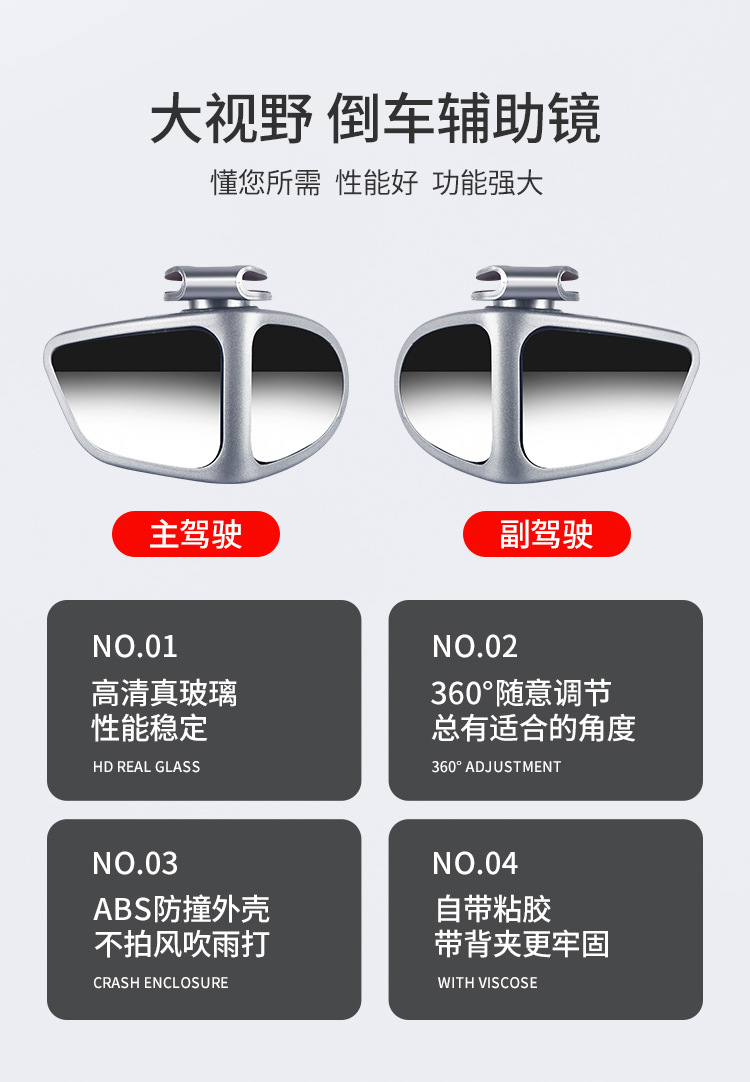 Car Front and Rear Wheel Blind Spot Mirror 360-Degree Front Rearview Mirror Small Round Mirror Multi-Functional Blind Spot Reversing Auxiliary Artifact