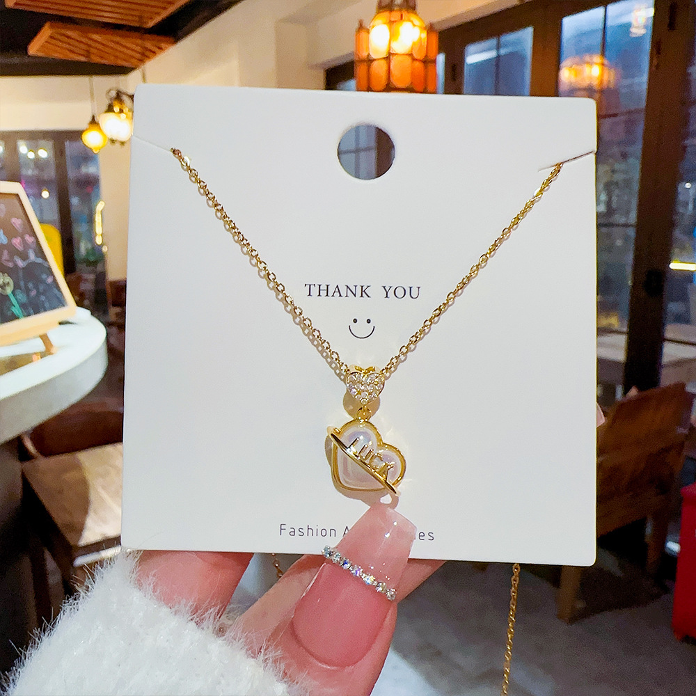 Elegant Letter Heart Shape Titanium Steel Plating Inlay Artificial Pearls Zircon Gold Plated Pendant Necklace display picture 3