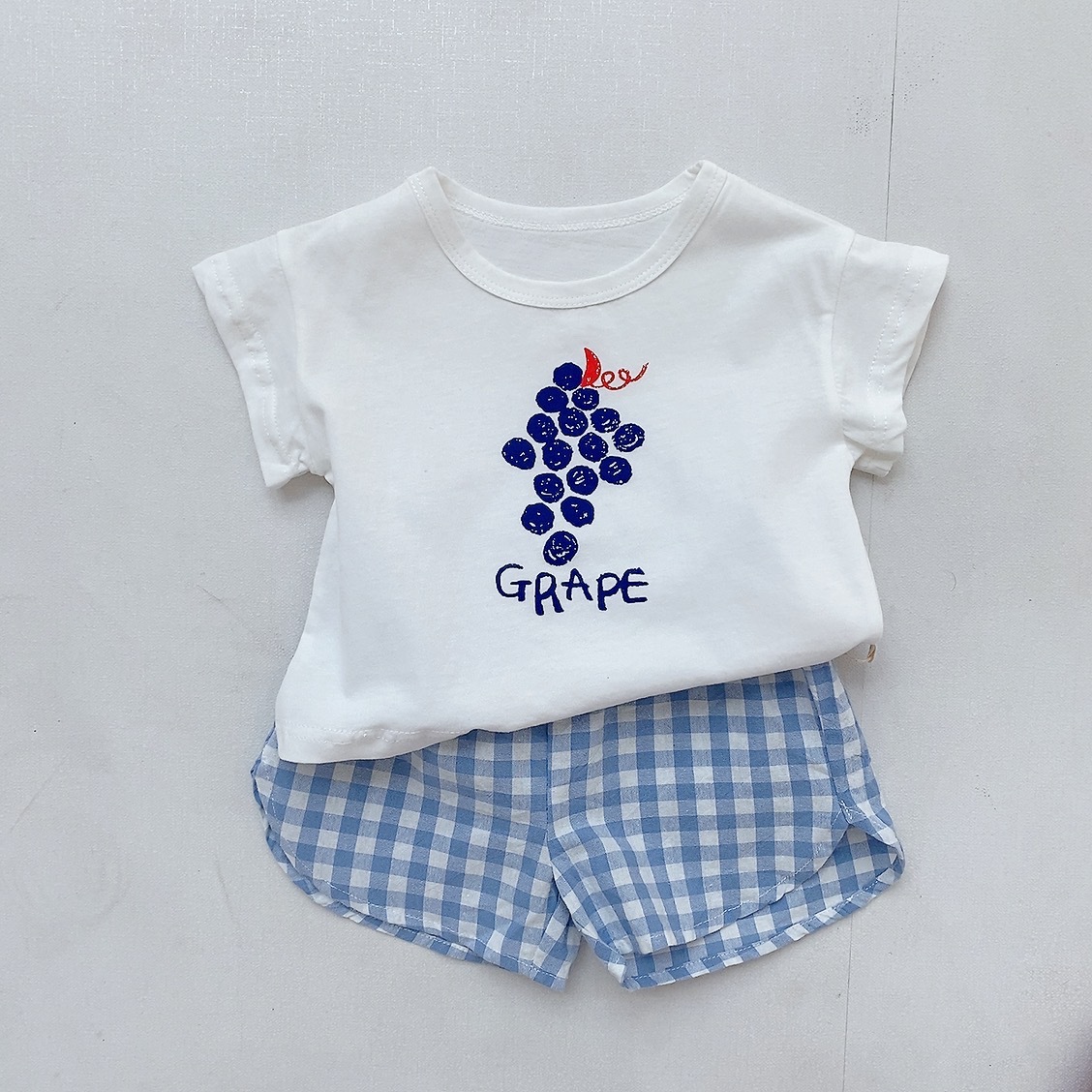 Traje de manga corta para niñas estilo fino de verano ropa para niños coreanos ropa de verano para bebés ropa con estampado de frutas ropa para niños estilo de verano