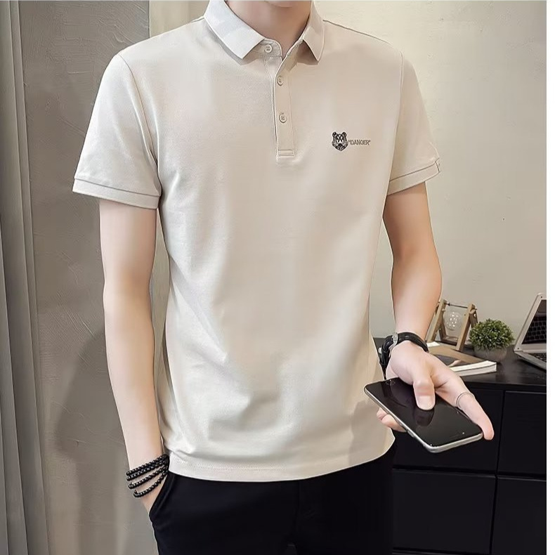 Moda 2024 verano nuevo estilo de los hombres de manga corta de alta calidad delgada solapa de negocios polo de los hombres de los hombres