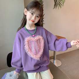 女童加绒加厚冬装圆领卫衣2023秋冬新款儿童装中大童女孩百搭上衣