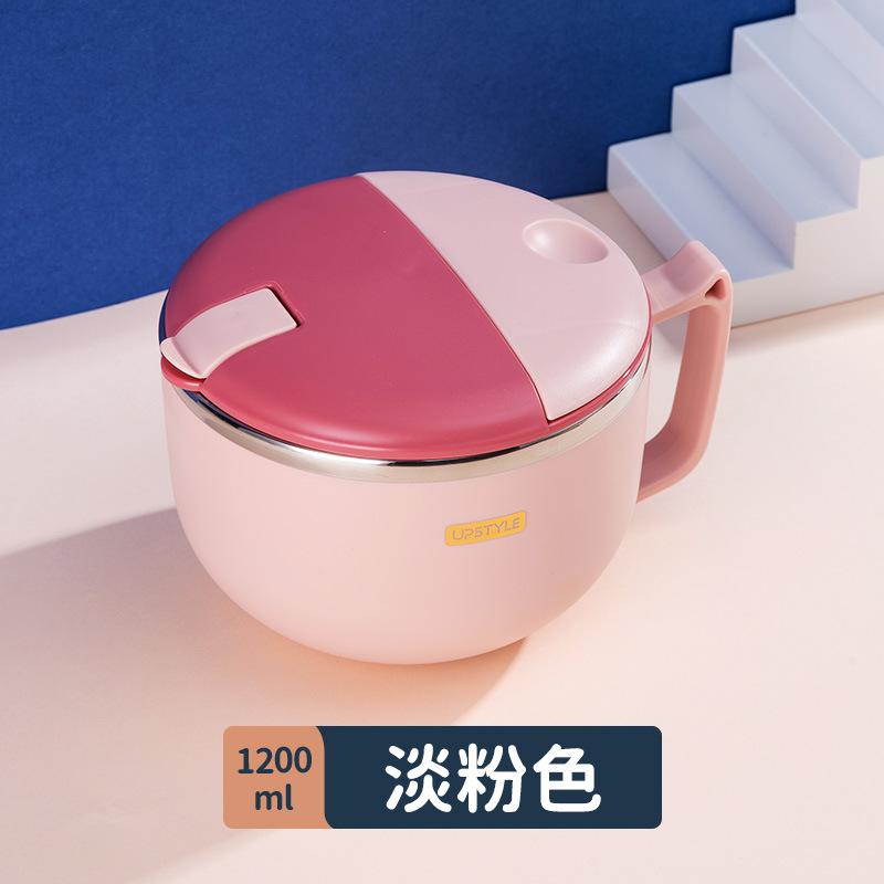 304 de acero inoxidable estilo japonés drenando tazón de fideos instantáneos dormitorio de estudiantes taza de fideos instantáneos lonchera de gran capacidad con tapa lonchera