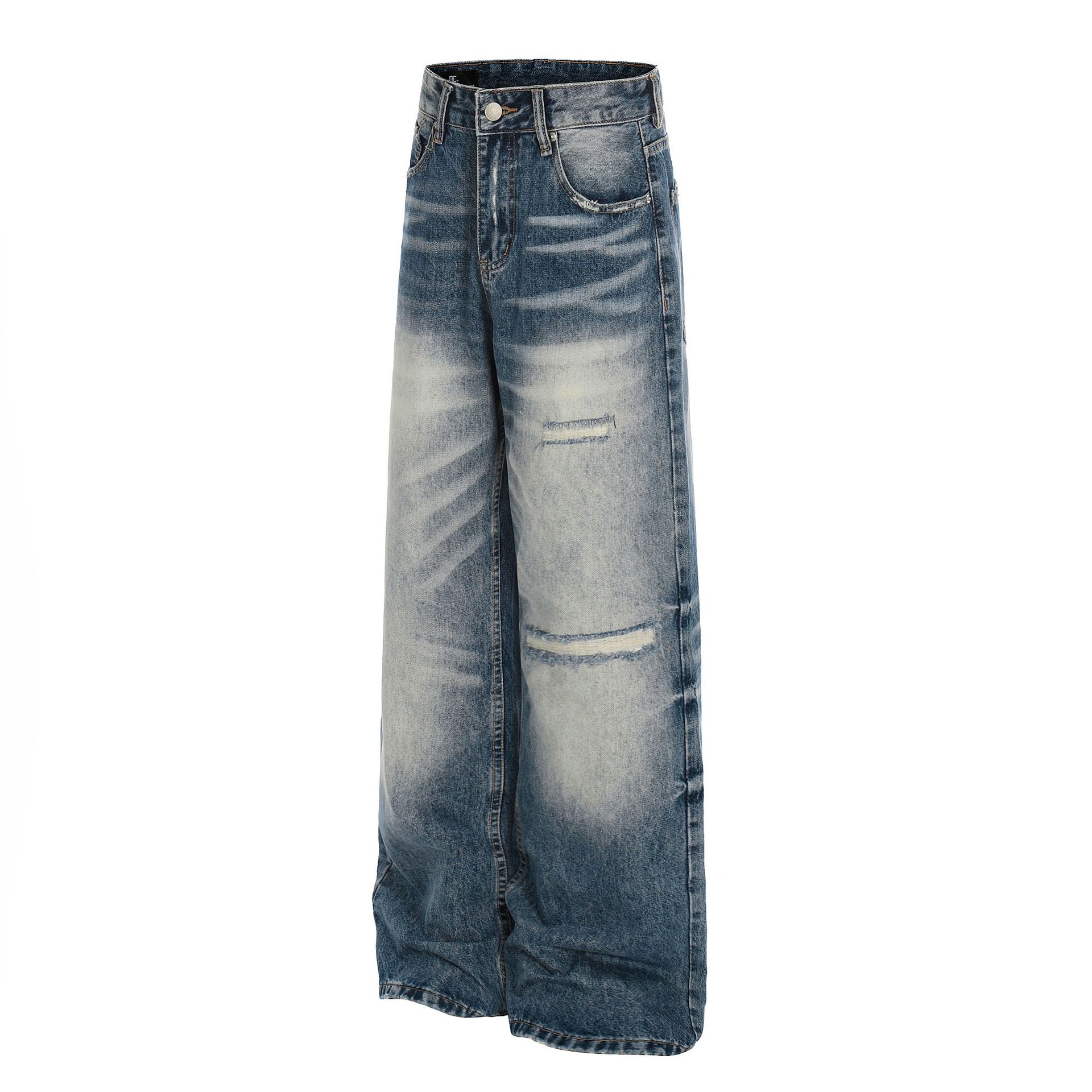 Men's High Street Style Jeans Loose Fit Retro Denim Whisker Texture Washed Feel_viptrois.com