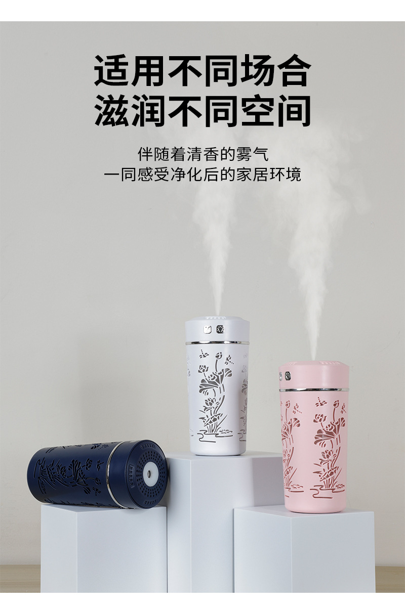 新品镂空荷花杯加湿器车载加香水香薰器绚丽七彩夜灯空气加湿器详情7