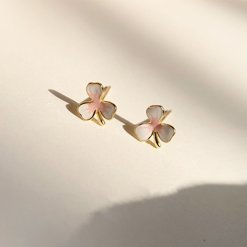 S925 sterling silver gold-plated glaze flower flower stud earrings for women, simple, sweet and versatile small fresh earrings and earrings