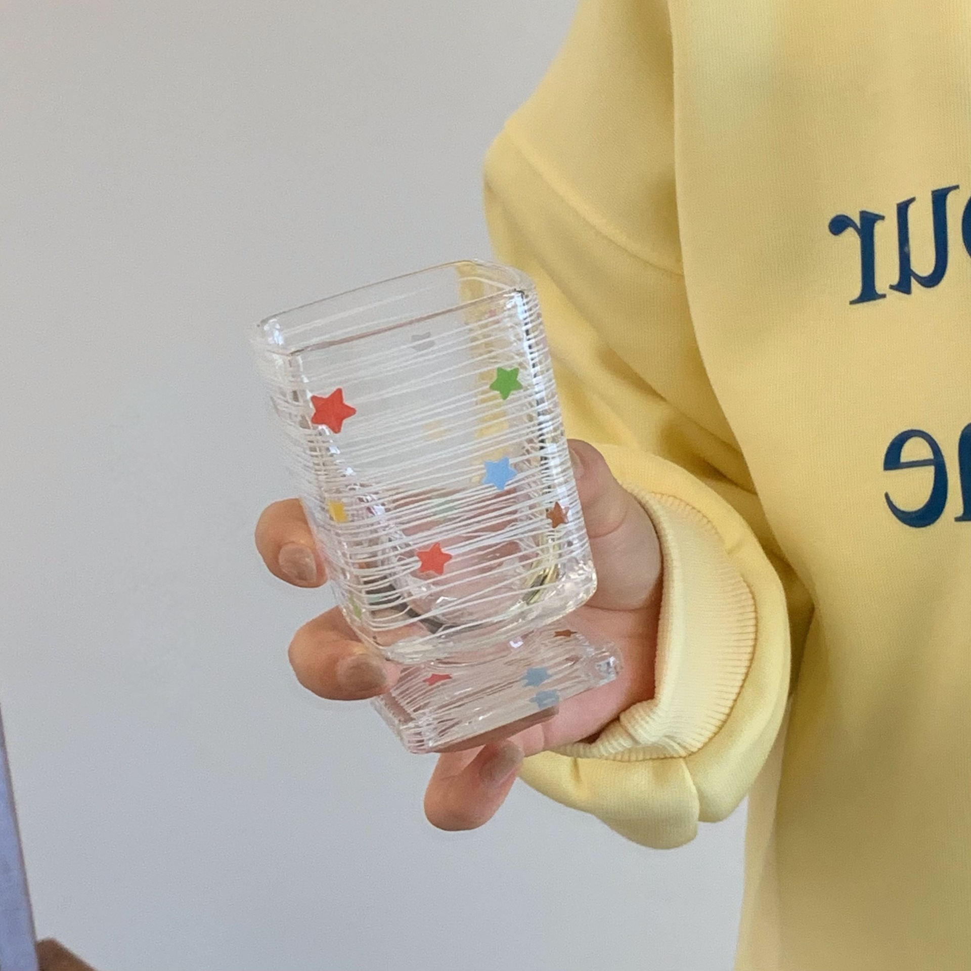 Cute Star Pattern Glass Cup For Juice And Milk Elegant Design_voghion.com