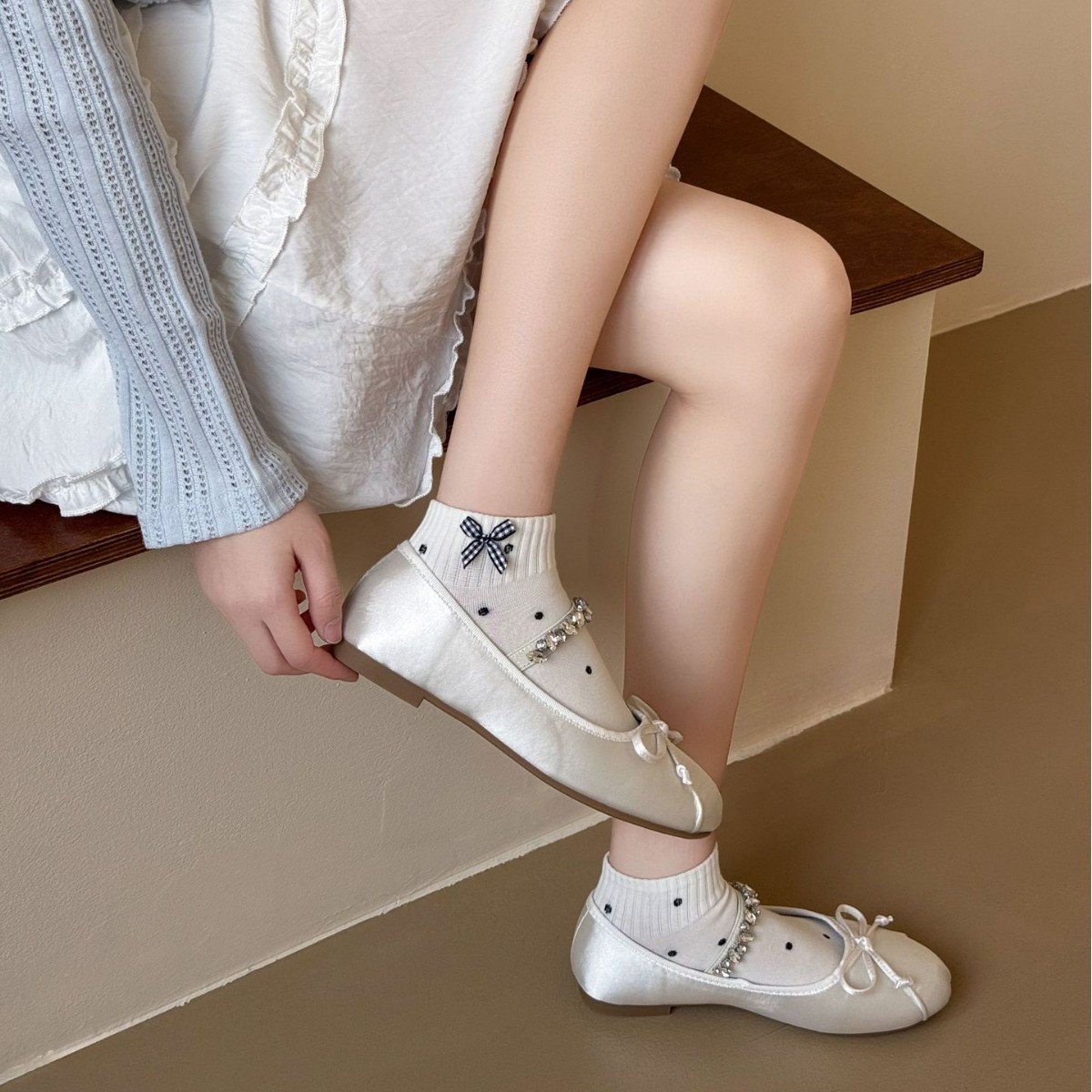 Summer thin Japanese cute solid color comfortable socks with bow