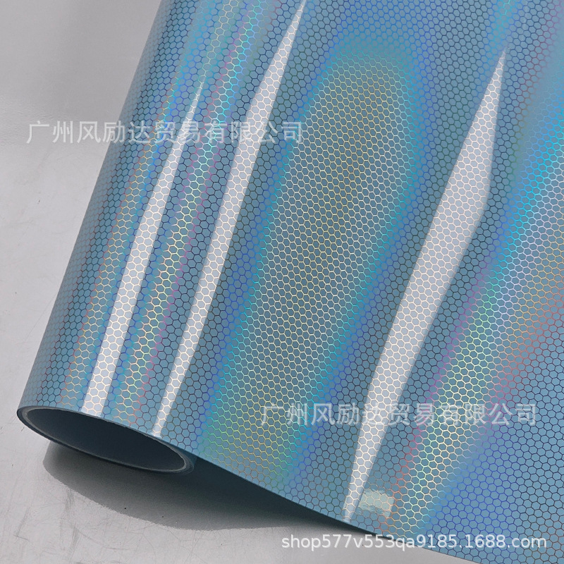 PET Laser Honeycomb Rainbow Carbon Fiber Interior Trim Glossy Black Red Silver Full Body Motorcycle Color Change Film