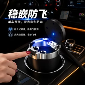 Car ashtray, multifunctional, with a unique and creative design, featuring a lid and LED light, portable car ashtray