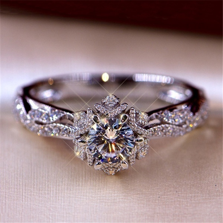 Wish New Diamond Flower Ring Luxury Women's Wedding Engagement Princess Ring Jewelry Diamond Exquisite Design