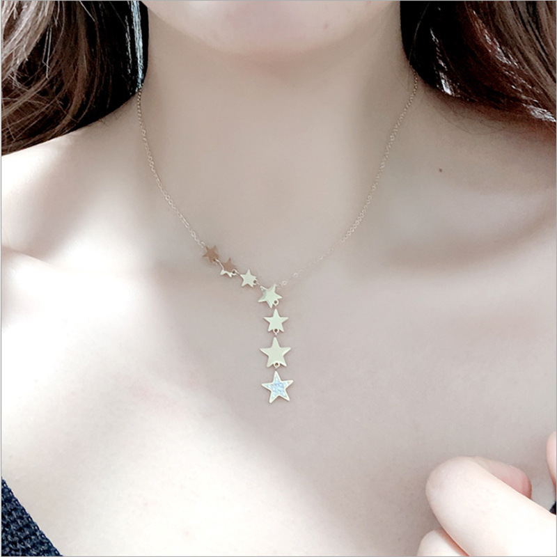 fashion simple titanium steel necklace five-pointed star tassel necklace