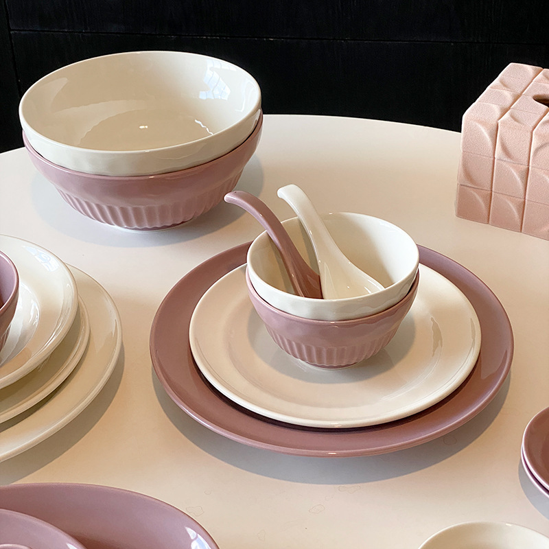 Clearance Sale: Household Ceramic Tableware, Ins-Style Rice Bowls, Soup Plates, Cream-Colored Fish Plates, Spoons, Underglaze Colored Bowls and Plates