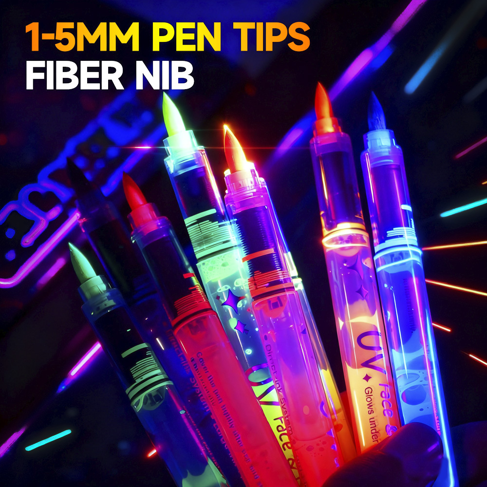 Pen de pintura corporal transfronteriza luminosa lavable con agua, pen de maquillaje de graffiti facial borrable, pen luminoso de atmósfera de fiesta