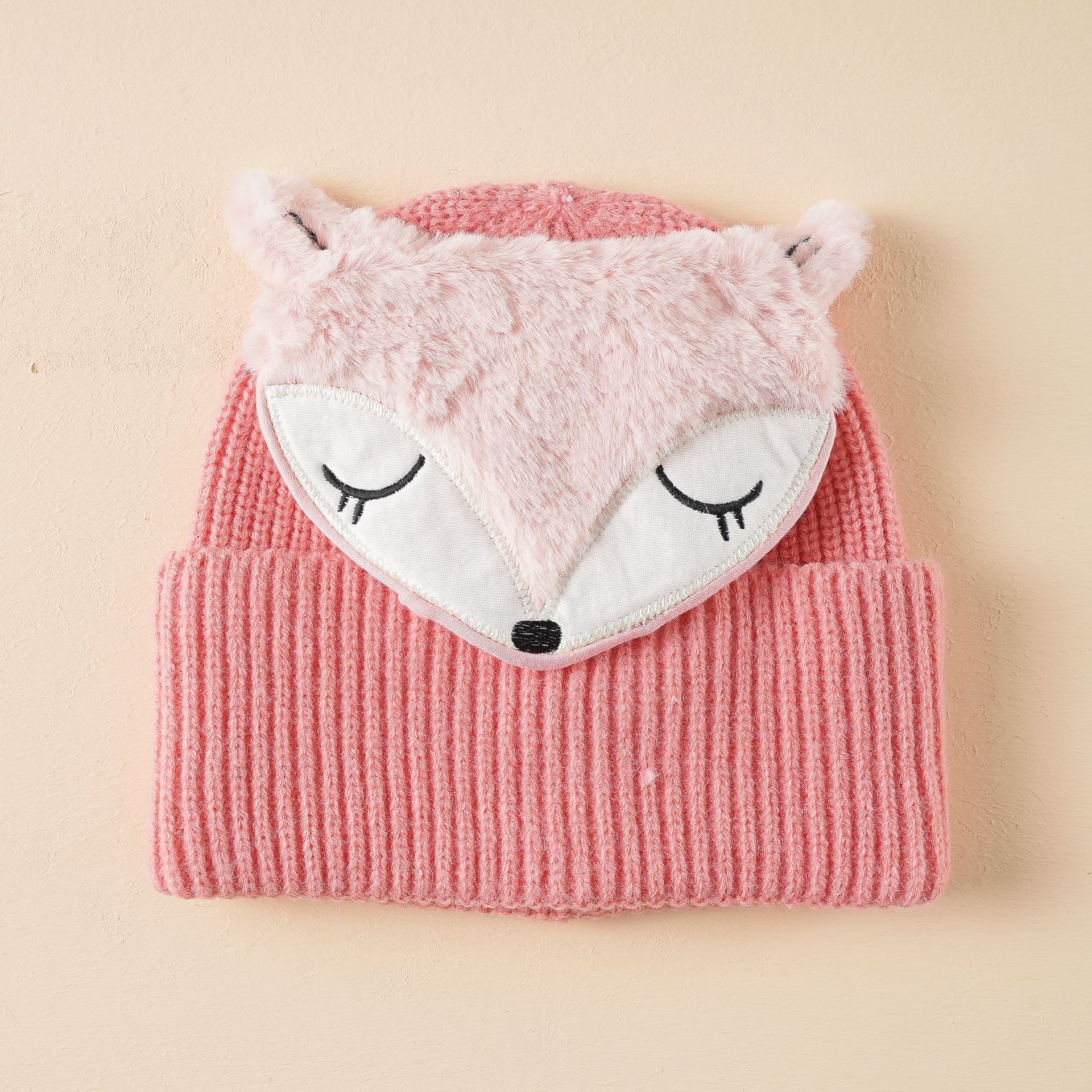 Otoño e Invierno dibujos animados niños de dibujos animados lindo Rosa invierno lana punto bebé caliente punto sombrero de lana