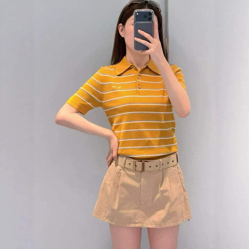 High-End Version Development of Shenzhen Nanyou 2026 Wool Breathable and Comfortable Retro College-Style Striped Knit Short-Sleeve Shirt