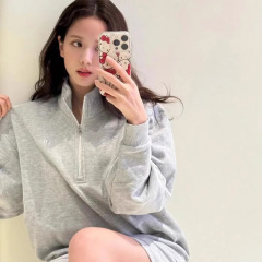 al*秋季新款金智秀Jisoo同款半拉链加绒卫衣女宽松立领显瘦外套女