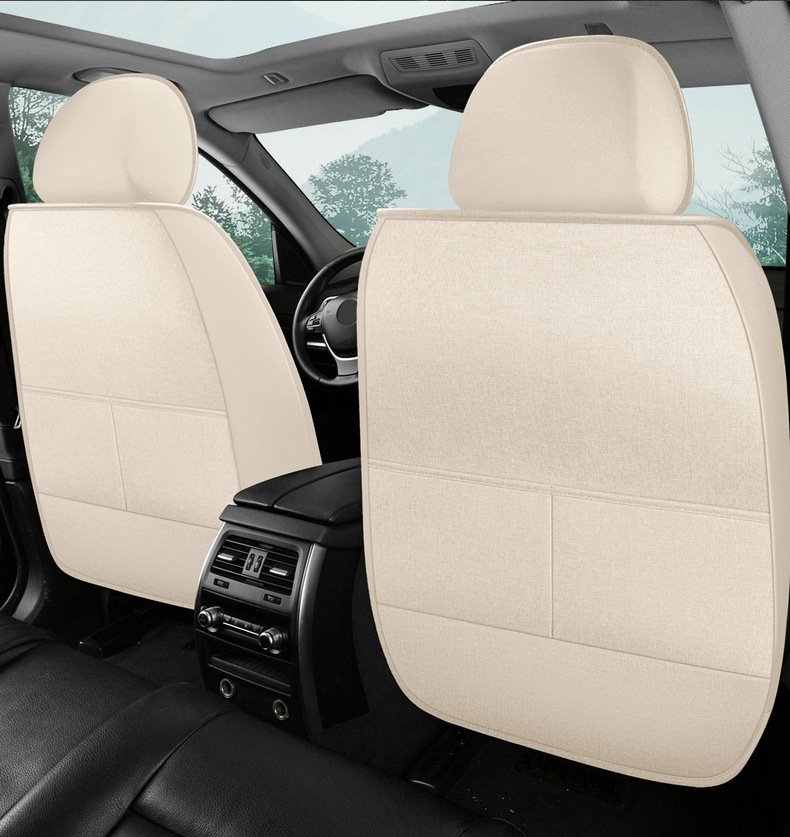 Temu Cross-Border Popular Linen Burlap Car Seat Cushion 2026 New Model Fabric Five-Seater Universal Seat Cover for All Seasons