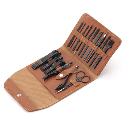 Folding bag of 16-piece nail scissors set, nail clippers, black diamond beauty tools, manicure personal care set