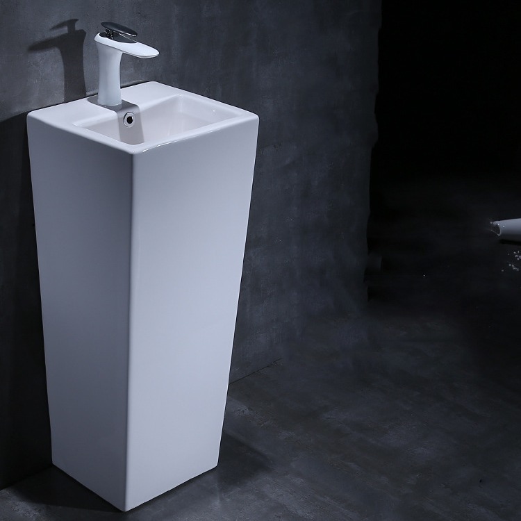Cerámica pedestal cuenca piso integrado lavabo del hotel de una sola pieza lavabo al aire libre balcón pedestal lavabo image 1