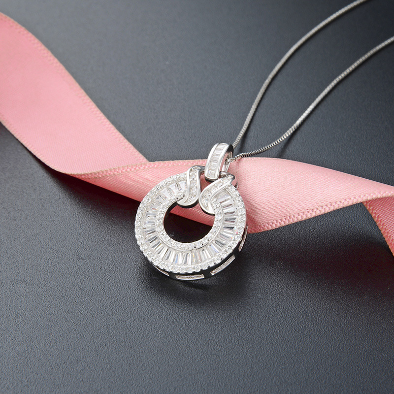 925 plata esterlina collar de zircón redondo mujer moda transfronteriza temperamento ligero lujoso zirconio exquisito colgante de diamante completo cadena de clavícula