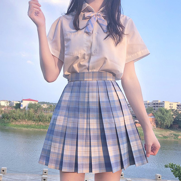 White skirt, bow tie, 9102 cells, with short sleeve