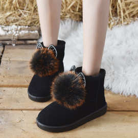 雪地靴女毛球棉靴2024新款冬季百搭毛球可爱加绒保暖棉鞋短筒短靴